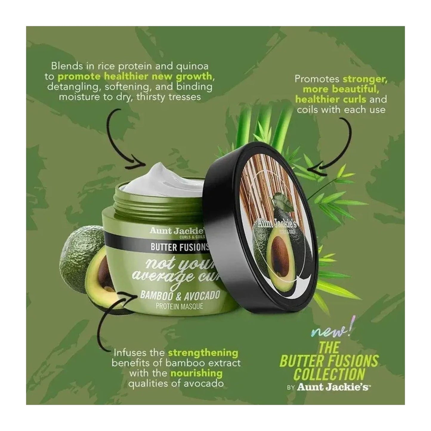 Aunt Jackies Butter Fusions Bamboo & Avocado Protein Masque 235ml tub