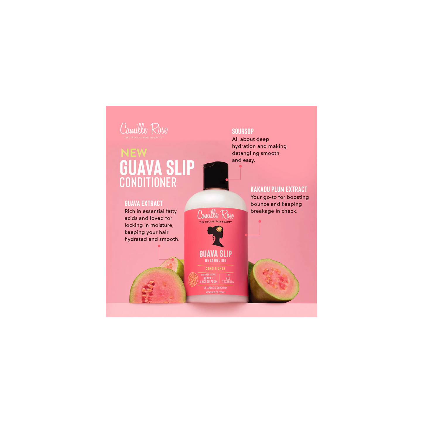 Camille Rose Guava Slip Detangling Conditioner 355ml bottle front view
