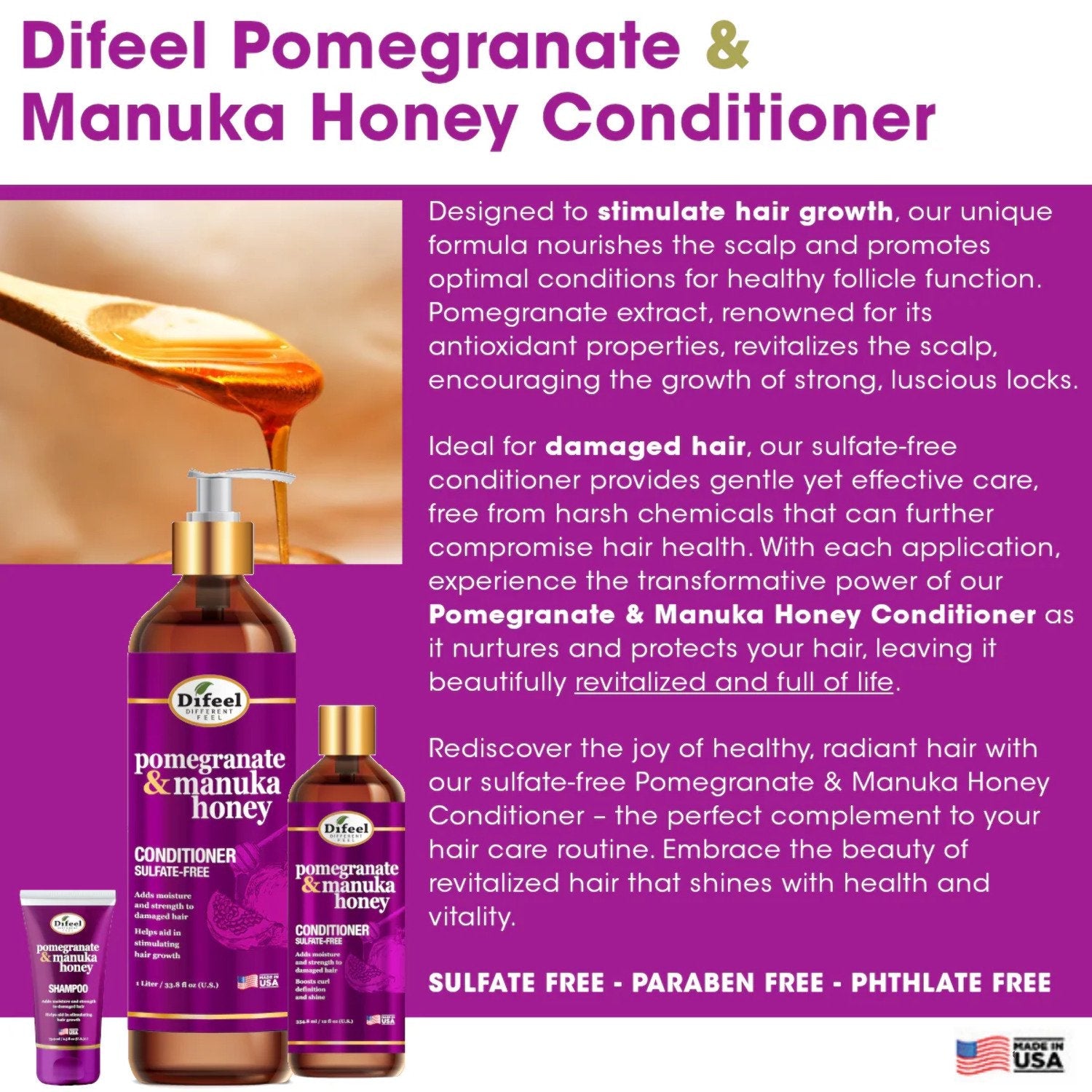 Difeel Pomegranate & Manuka Honey Sulfate-Free Conditioner 12 oz. | CC Hair & Beauty UK