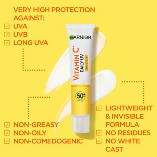 Garnier Skin Active Vitamin C Garnier Skin Active Vitamin C Daily UV Fluid SPF50+ Invisible 40ml | CC Hair & Beauty Leeds