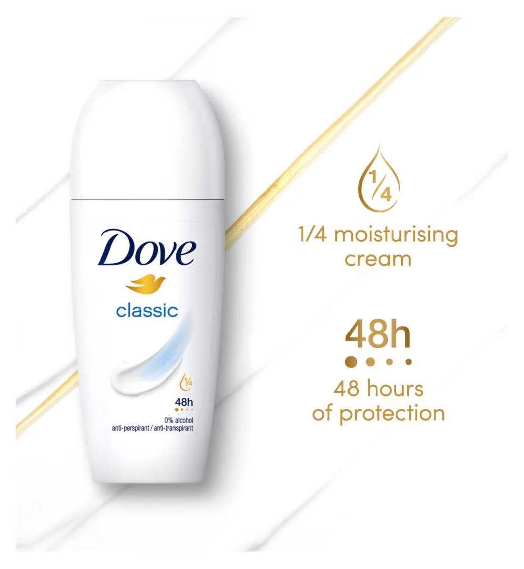 Dove Women Antiperspirant Deodorant Roll On Classic 50ml - product detail | CC Hair & Beauty