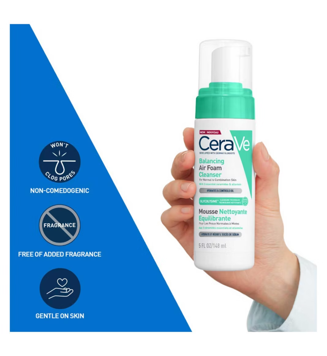 CeraVe Balancing Air Foam Foaming Facial Cleanser for Normal to Combination Skin 148ml | CC Hair & Beauty UK