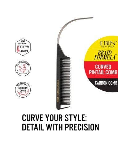 EBIN New York Braid Formula Curved Pintail Carbon Comb - product detail | CC Hair & Beauty