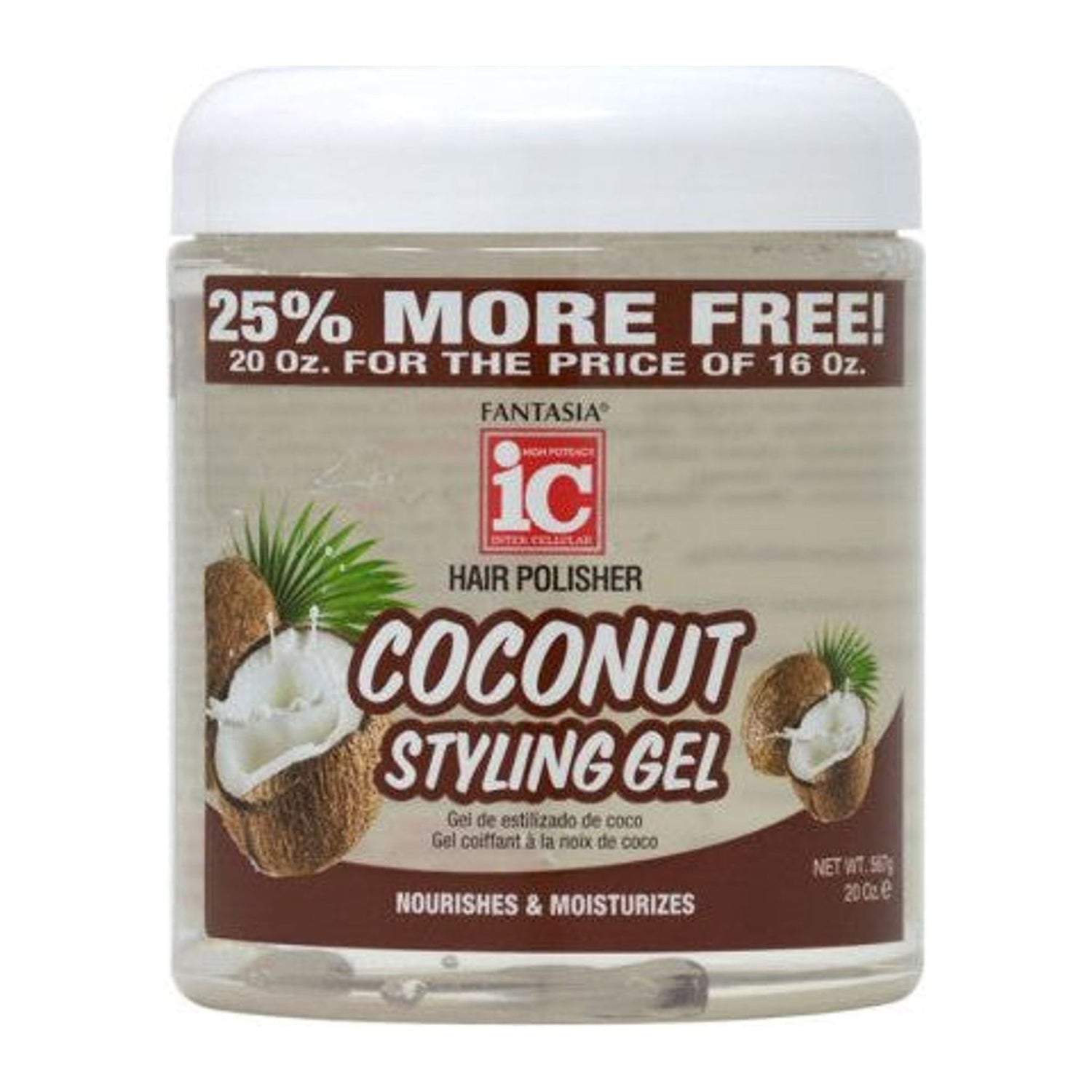 IC Fantasia Coconut Styling Gel 20oz tub for flexible hold on afro and natural hair