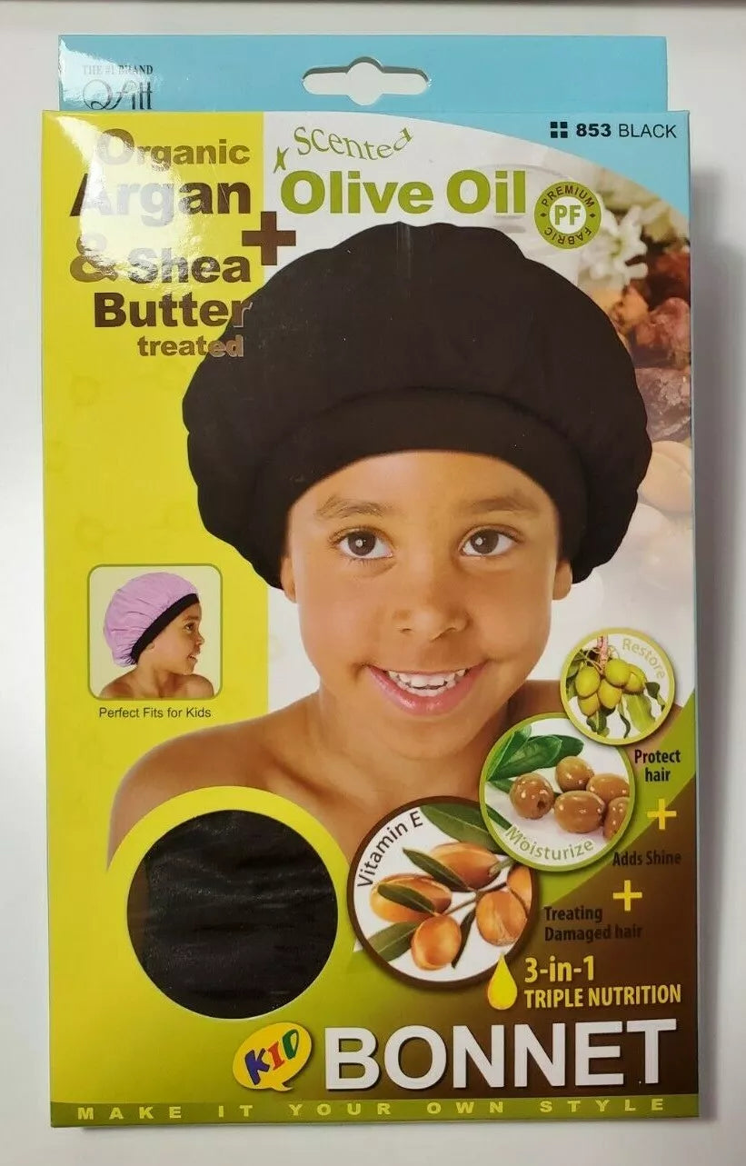 Qfitt Organic Argan & Shea Butter + Olive Oil Kid Bonnet #853 Black | Shop at CC Hair & Beauty UK