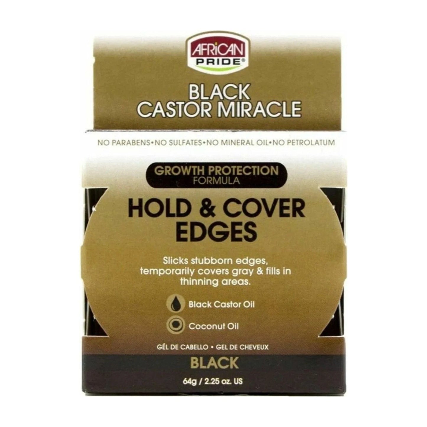 African Pride Black Castor  Hold & Cover Edges Black - 2.25 Oz - product detail | CC Hair & Beauty