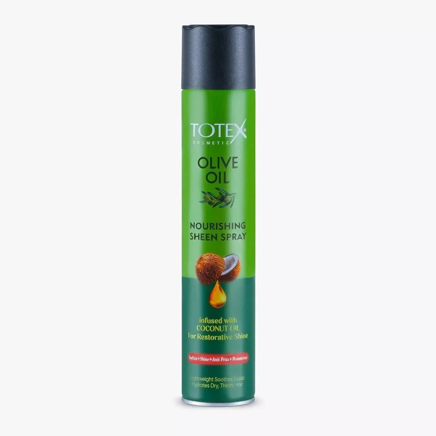 Totex Olive Oil Sheen Spray Infused With Coconut Oil Restorative Shine 400ml - available online | CC Hair & Beauty UK