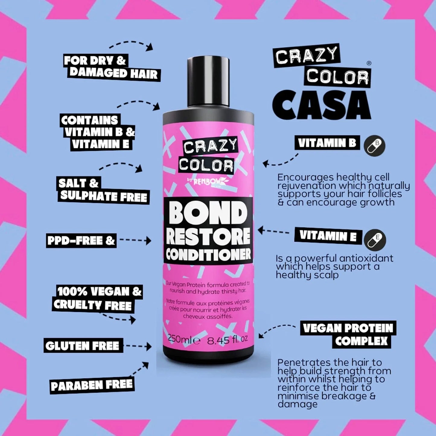 Crazy Color Bond Restore Conditioner For Dry Damaged, Bleached Hair 250ml - view 2