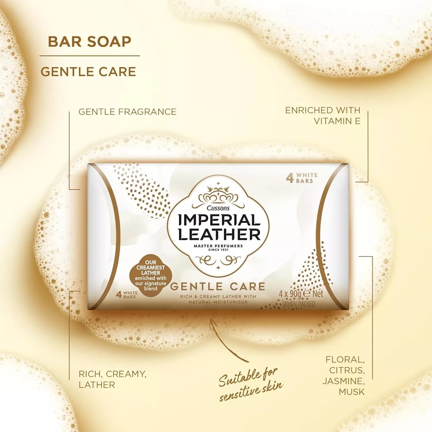 Imperial Imperial Leather Gentle Care Rich & Creamy 4 White Soap Bars | CC Hair & Beauty Leeds