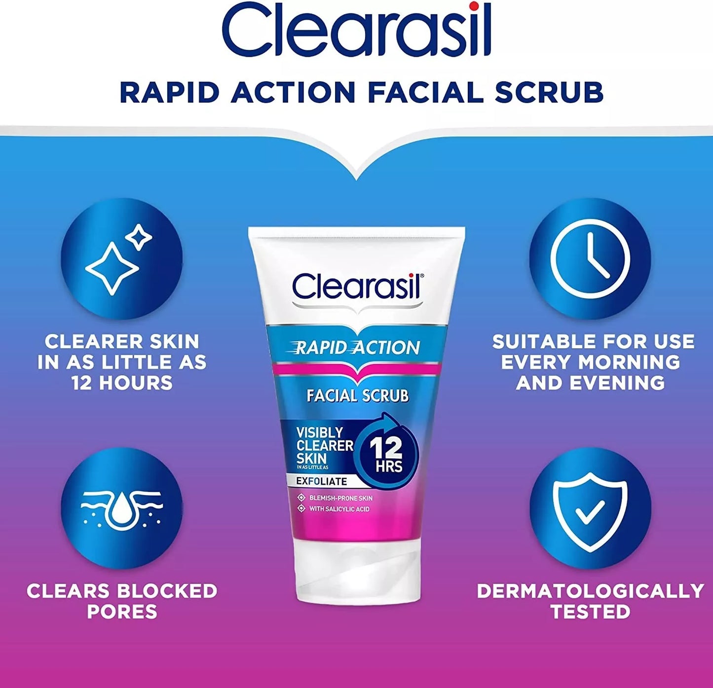 Clearasil Rapid Action Scrub - 12 Hrs - 125ML - available online | CC Hair & Beauty UK