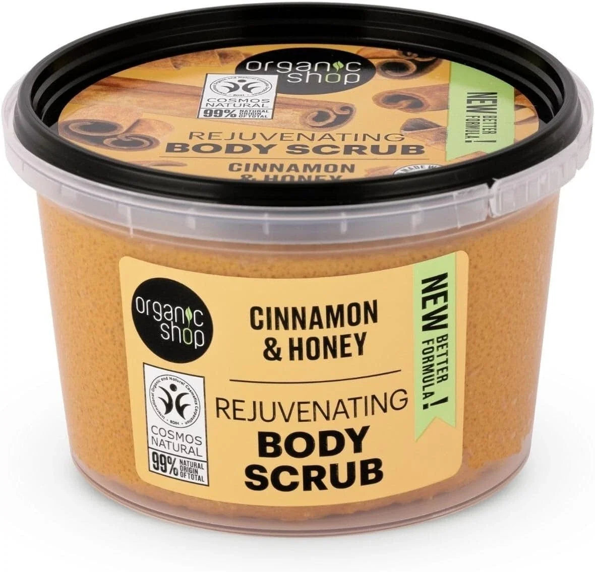 Organic Shop Organic Shop Rejuvenating Cinnamon& Honey Body Scrub  250ml | CC Hair & Beauty Leeds