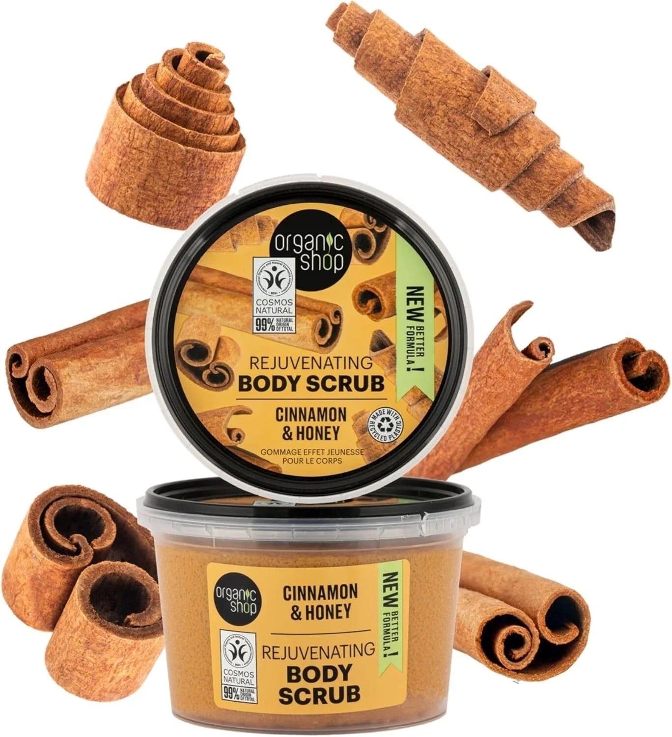 Organic Shop Organic Shop Rejuvenating Cinnamon& Honey Body Scrub  250ml | CC Hair & Beauty Leeds