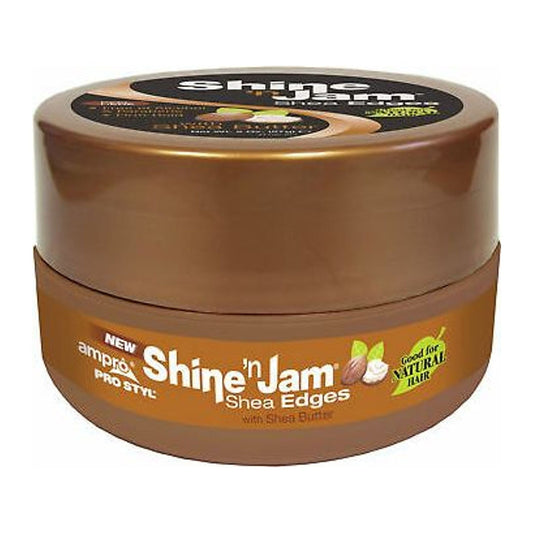 Ampro Shine N Jam Shea Edges Conditioning Gel 2.25oz jar for strong hold edge control
