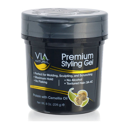 Via Natural Premium Styling Gel with Protein and Camellia Oil 8oz jar for textured hair