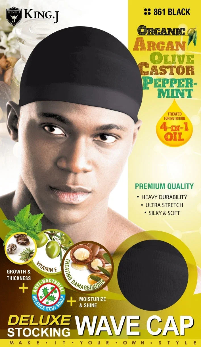 King J Organic Deluxe Stocking Wave Cap Black #861 | Shop at CC Hair & Beauty UK