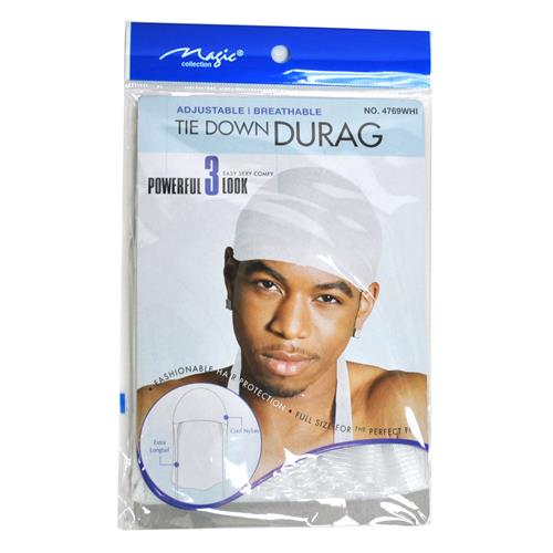 Magic Collection Men's Tie Down Durag Black - 4769WHI