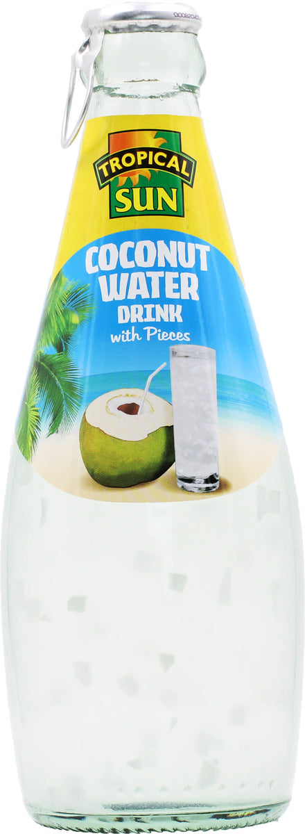 Tropical Sun Coconut Water Drink with Coconut Pieces - Glass Bottle