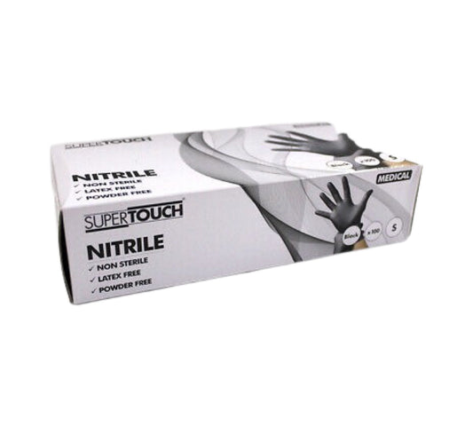 Supertouch Nitrile Black Non Sterile Gloves Size S - Powder & Latex Free